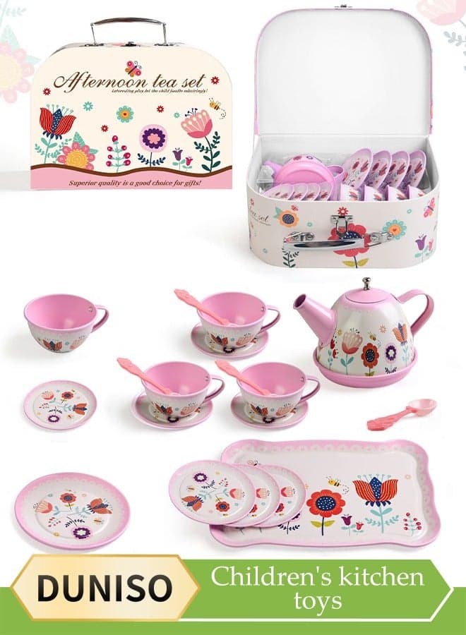 Tea Set for Little Girls, Children's Afternoon Tea Toy Set, Children's Tea Party Set, with Teapot Utensils and Carrying Case, Suitable for Children Aged 4 to 6