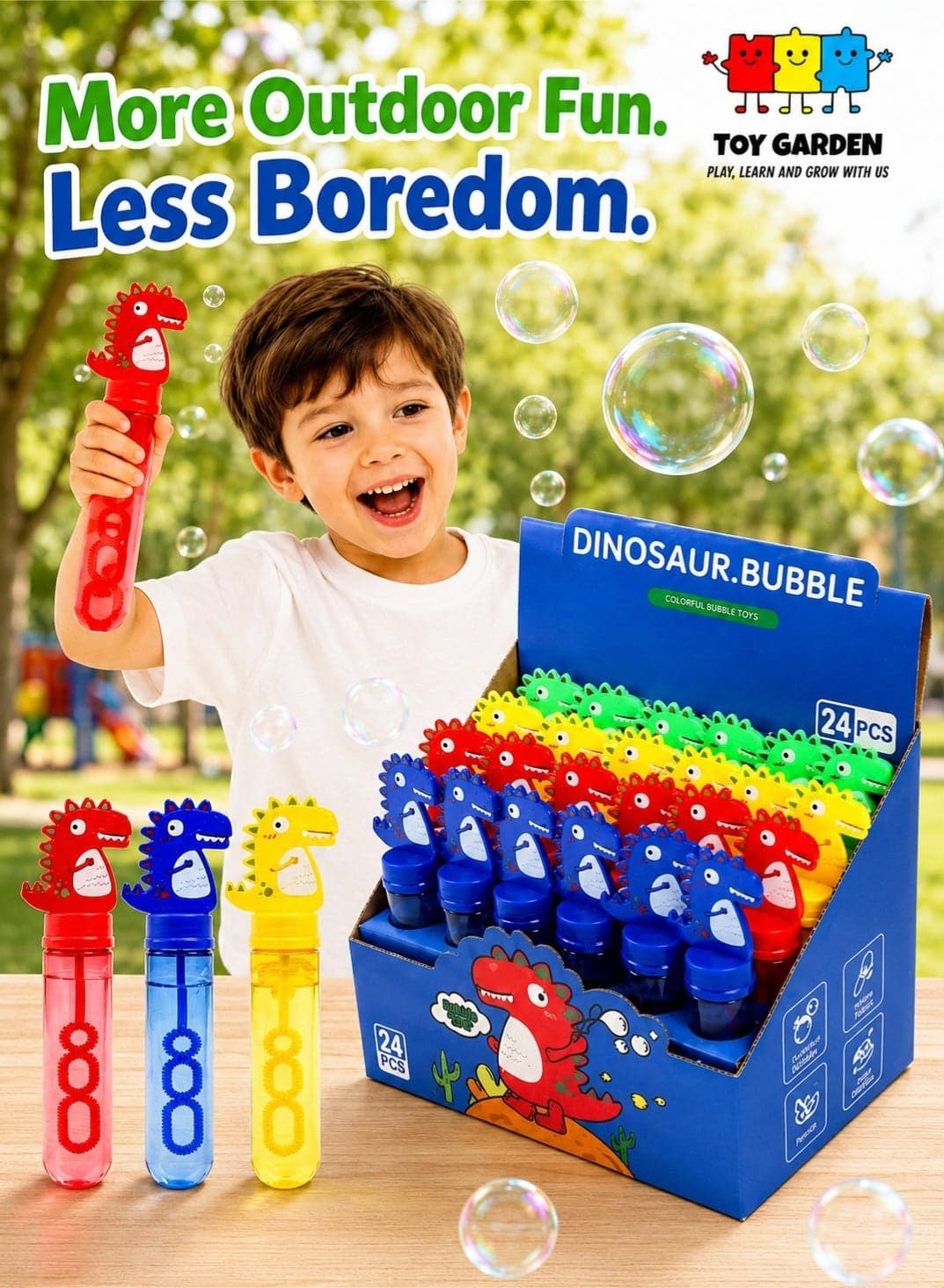 24Pcs Dinosaur Bubble Wands,Bubble Wand Bulk for Kid,Dino Bubbles Party Favors for Boys Girls,Assortment Color Bubbles Wands for Dino Themed Birthday Gift Outdoors Activity with 8 Dinosaur Stickers