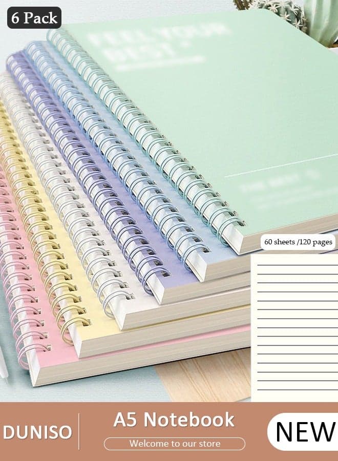 6 Pack Spiral Notebooks, Transverse Line Diary Notebook for Women Men, A5 Notebook for Study and Notes, Large Capacity Spiral Notebook for business, office, school, meeting, diary, journal