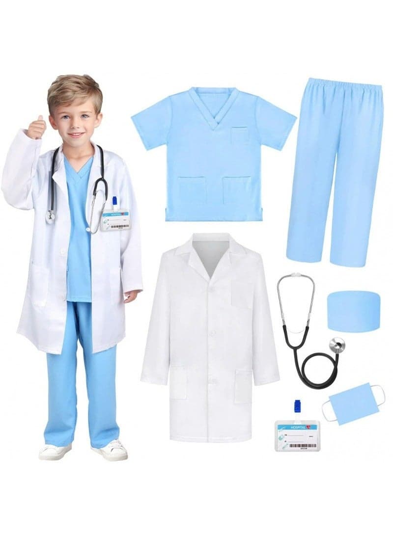 Doctor Playsets, Doctor Costume Kit with Rich Accessories, Doctor-themed Pretend Play Playset, Nurse Uniform Playset with Stethoscope and Other Tools, Suitable for Cosplay, Themed Parties and Family Game