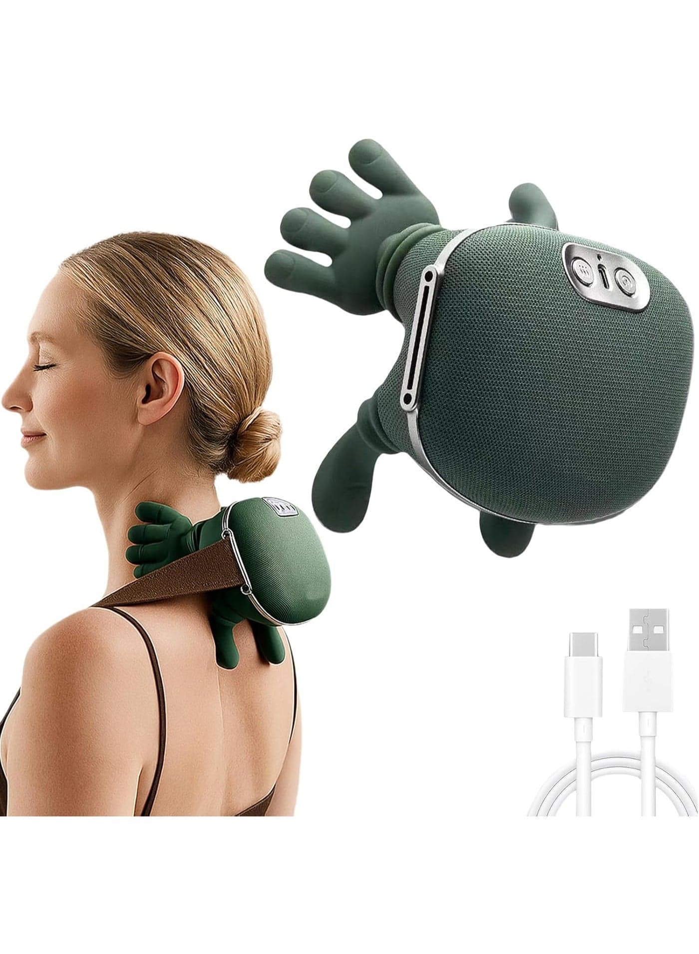 Bionic Heated Massager, Portable Shiatsu Neck and Back Massager, Electric Deep Tissue 4D Shoulder Massage, Simulated Human Hand Design for Pain Relief and Muscle Relax (Hunter Green)