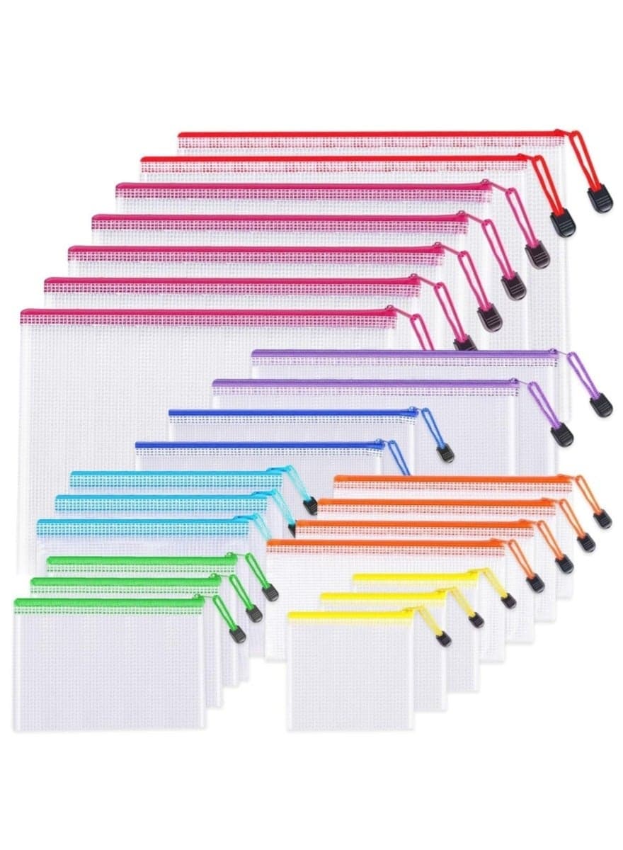 24pcs Mesh Zipper Pouch Bags,8 Sizes Zipper Pouches for Organization, Waterproof Clear Travel Pouches,File Bag with Zipper for Office Supplies