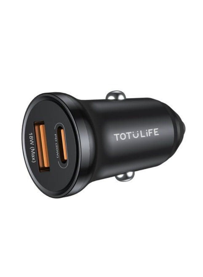 TOTU LIFE 20W Fast Car Charger PD + QC Mini Compact Dual Port USB-C USB-A Car Adapter for iPhone 17 16 Pro Max Samsung Galaxy S26 S25 Ultra Huawei Xiaomi Honor Oppo Vivo Earbuds Apple Watch