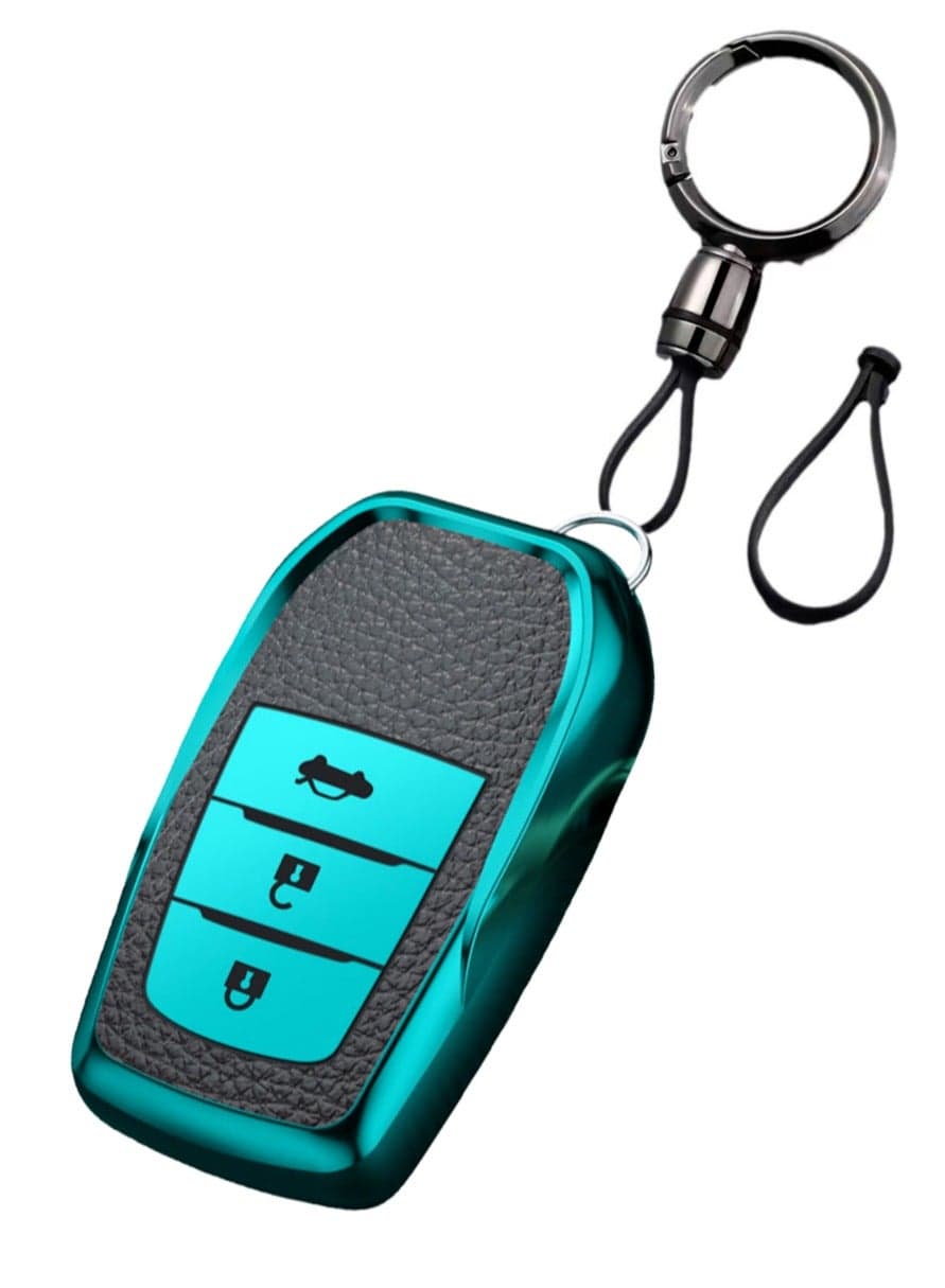 OUYoo Soft TPU Cover Compatible with Toyota Camry2024-2025,Fortuner, Hilux, Innova Crysta, Fortuner Legender, Innova HyCross, Land Cruiser 2B/3B Smart Key,Comes with a key chain(Green).