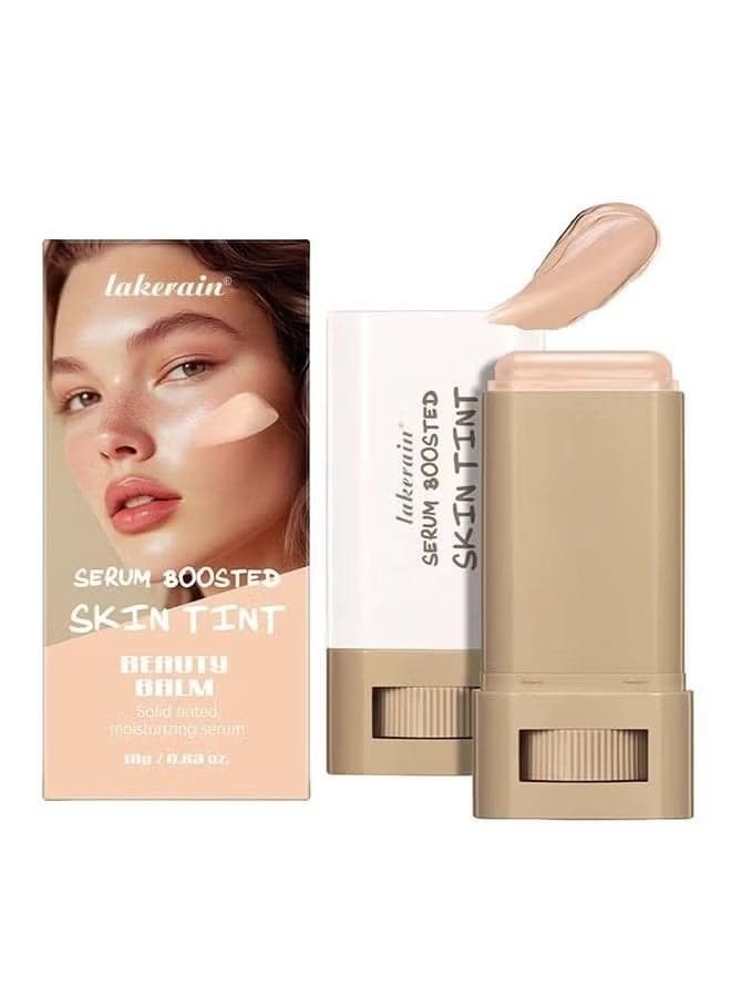 Beauty Balm Serum Boosted Skin Tint, Solid Tinted Moisturizing Serum Foundation Stick, Buildable Medium-to-Full Coverage Contour Stick for Face Makeup