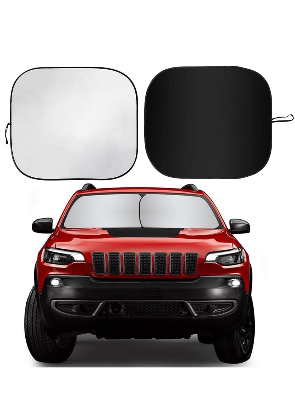 2PCS Car Windshield Sun Shade with Storage Pouch | The only Certified Foldable Sunshade Proven to Block 99.87% UV Rays | Sun Heat Protection & Car Interior Cooler Double Panel (Large)