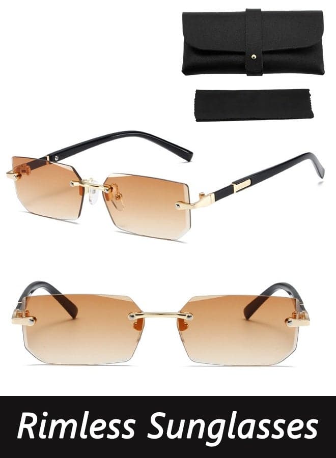 New Rimless Fashion Trend Sunglasses Personalized Sunglasses UV Protection Unisex comes with a glasses case and a glasses cleaning cloth