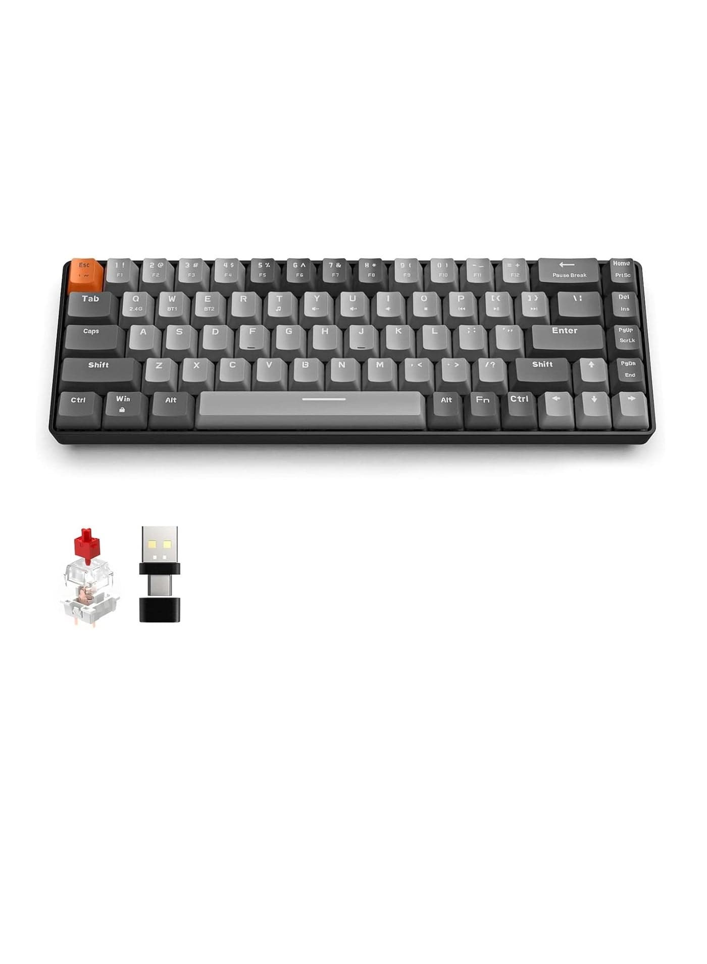 K68 Ziyoulang Wireless Mechanical Keyboard, Bluetooth 5.0/2.4G 68-Key Hot Swappable Professional Keyboard with Keycap Puller, Red Switch for Mac Windows Space Grey