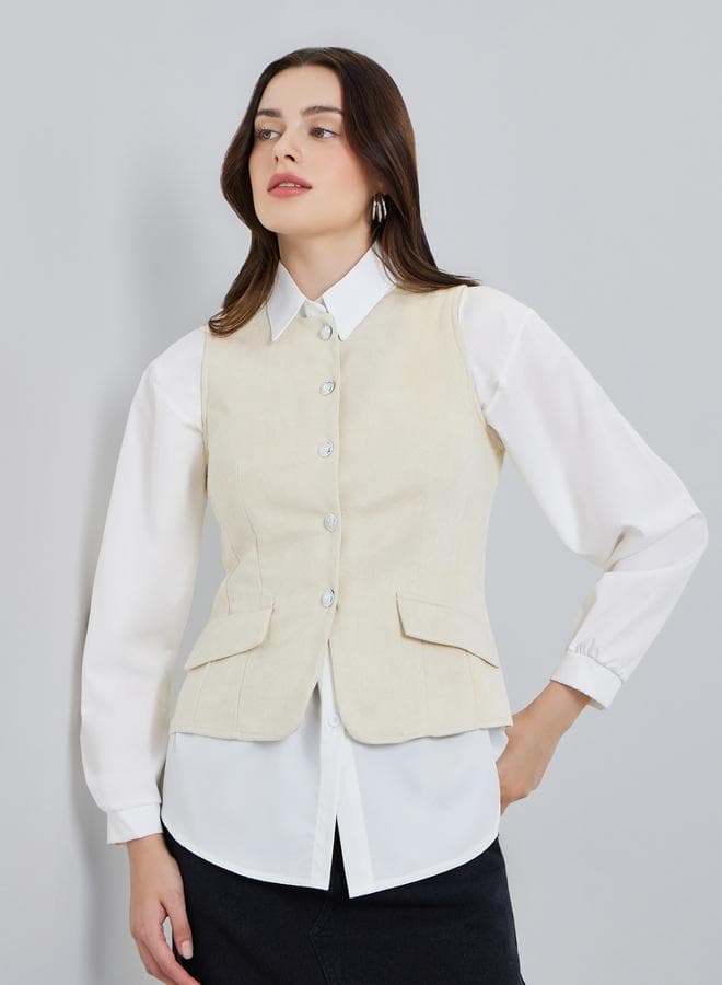 Women Cream Sleeveless Waistcoat