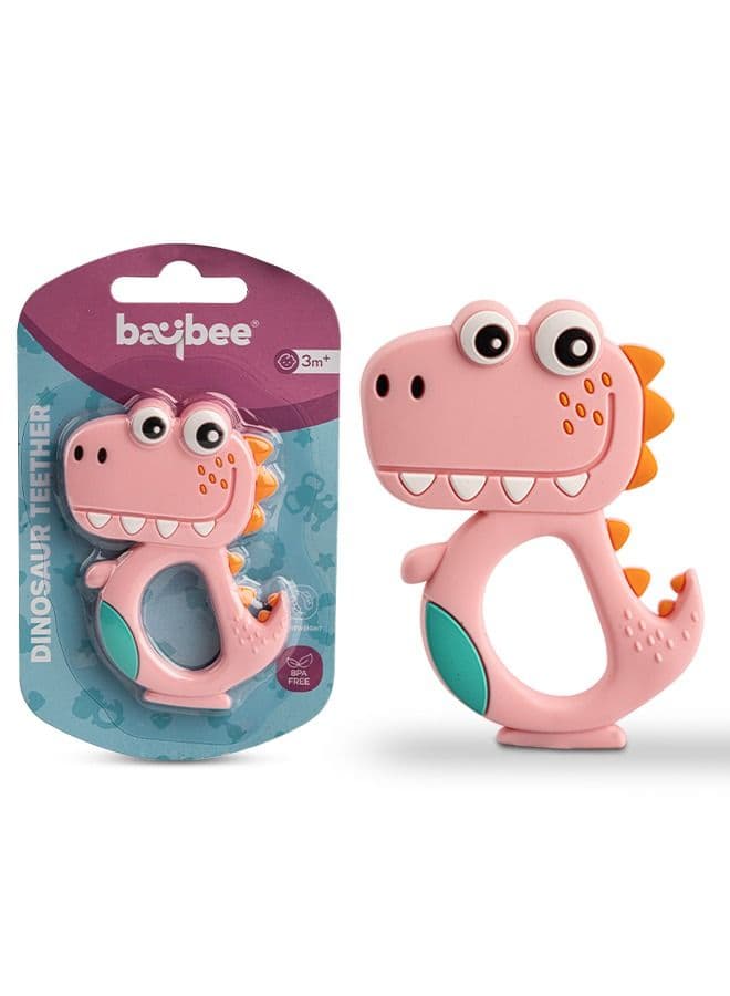Dinosaur Silicone Teether For Baby Bpa Free Food Grade Silicone Teether For Babies To Soothe Their Gums Easy To Grasp Chewing Toy Teething Toys Baby Teether For 6 To 12 Months Baby Infant Pink
