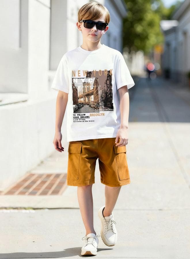 Teen Boys Graphic Print T-Shirt And Cargo Shorts Set
