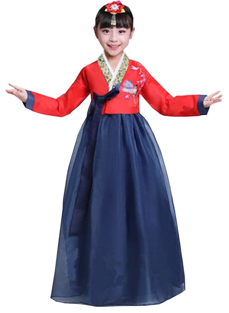 Gril KoreanTraditional Long Sleeve Hanbok Dress Cosplay Costume red