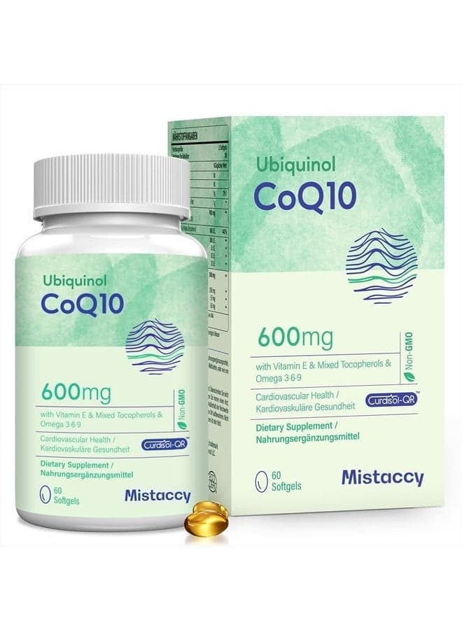 Mistaccy CoQ10 600mg Softgels – High Absorption Ubiquinol with Vitamin E & Omega 3-6-9 – Antioxidant Heart & Energy Support Supplement – 60 Softgels – Non-GMO, Gluten-Free, Made in USA