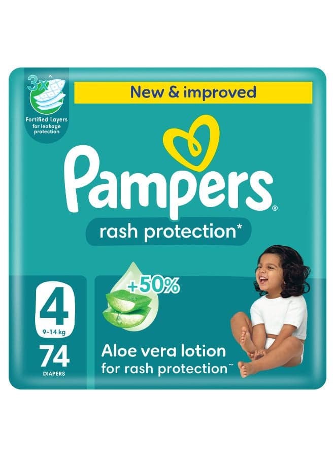 Rash Protection Size 4 Taped Diapers 9-14 Kg Giant Pack 74 Count