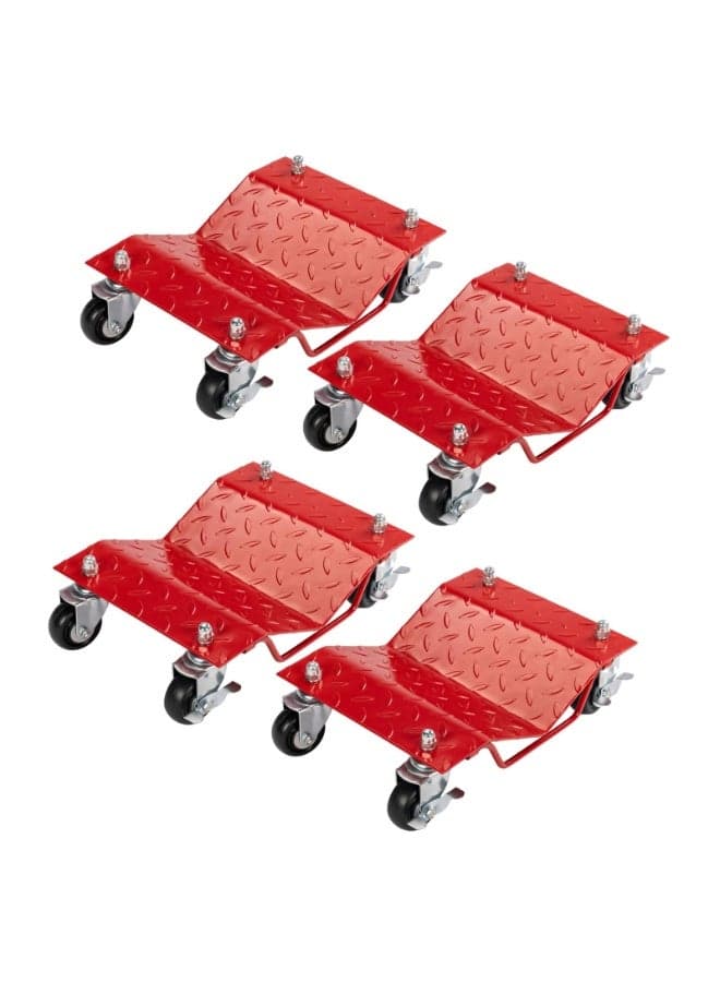 Car Dolly Set of 4, 6000LBS Capacity Wheel Dolly, Heavy Duty Vehicle Dolly, Steel Tire Skates with Brakes, Red