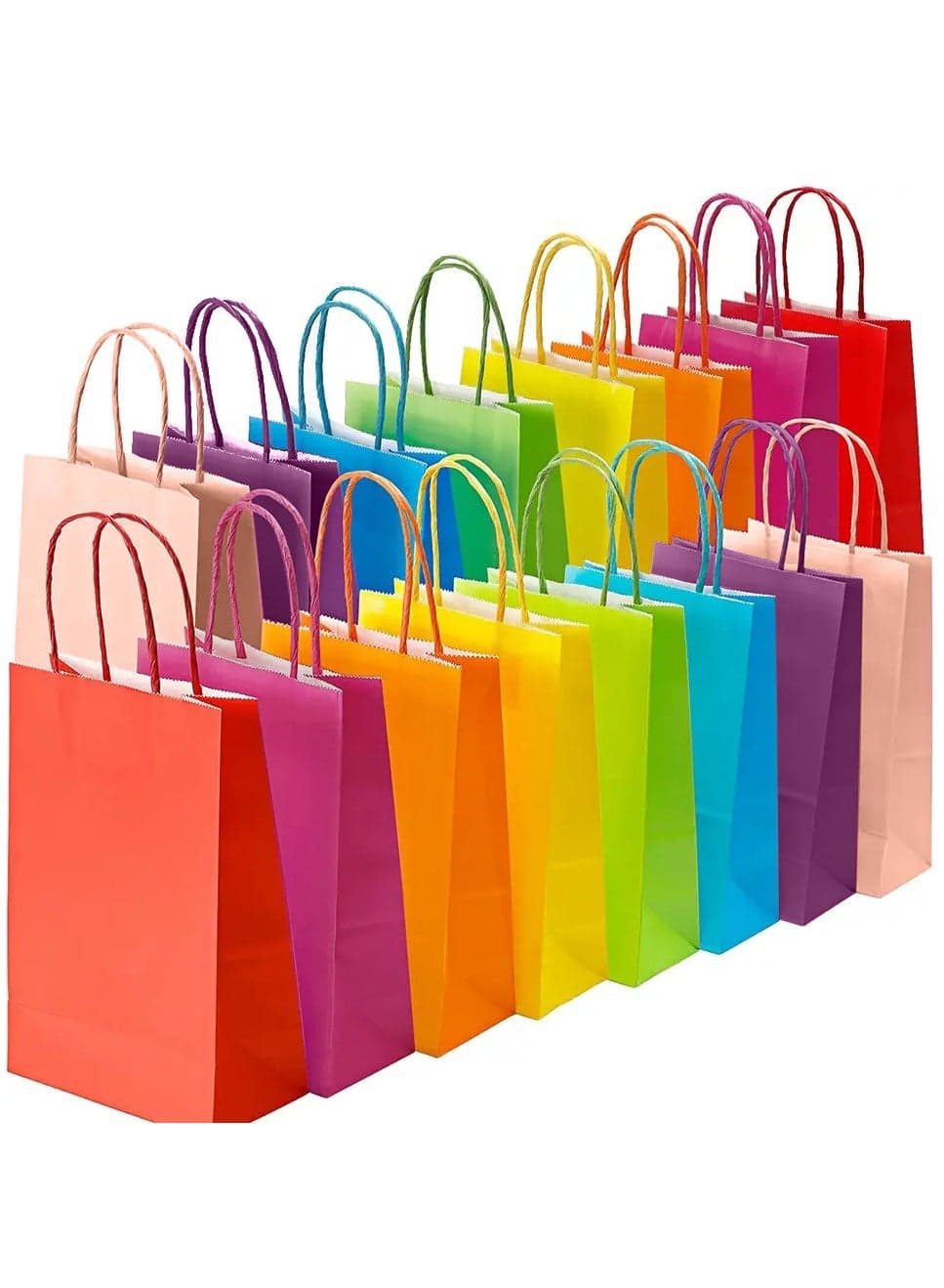32pcs Small Gift Bags Kraft Paper Goody Bags for Kids Birthday Party Favors Return Gifts Goodies Eid Wedding Anniversary Shopping - 8 colors with Twisted handle - (21x15x8cm)