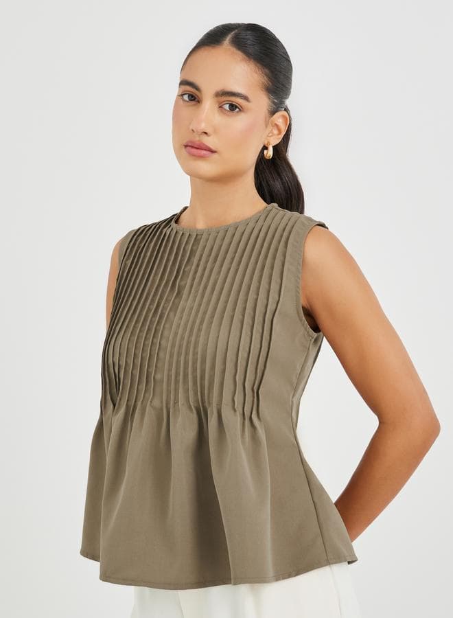 Pleated Peplum Ruffled Hem Top
