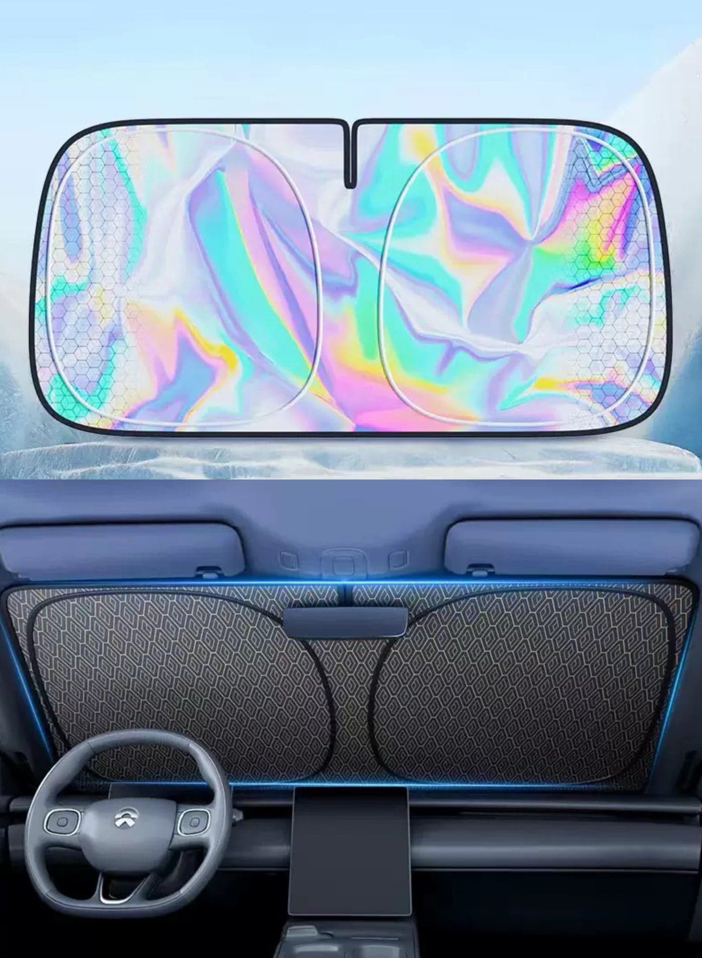 Upgraded Premium Titanium Silver Car Sunshade Diamond Grid Heat Insulation 100 Light Blocking Ultimate Cooling Front Windshield Cover