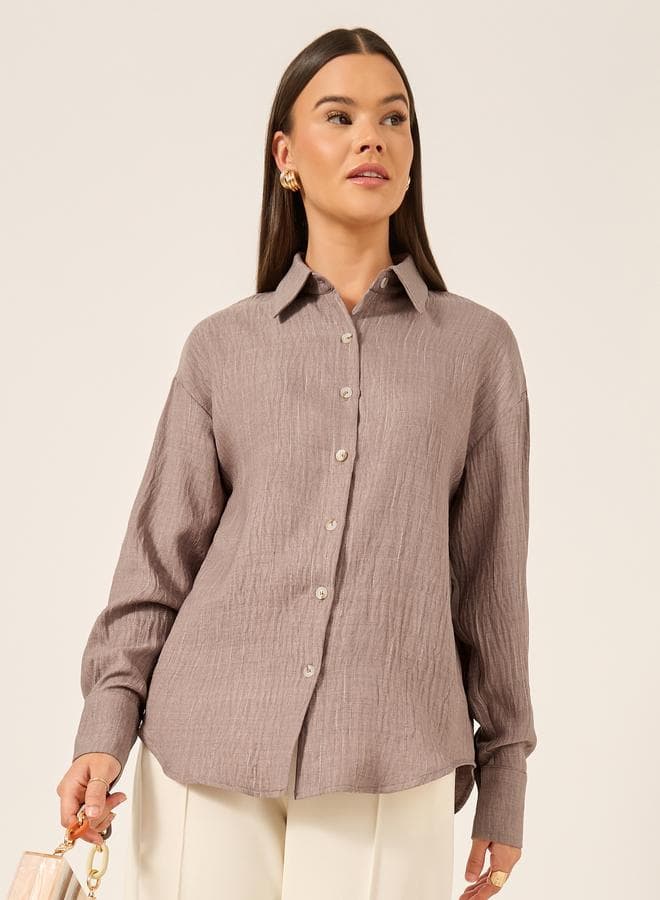 Oversized Linen Spread Collar Shirt