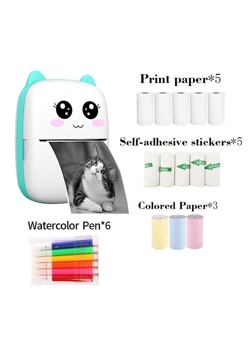 Portable Printer, Mini Pocket Wireless Bluetooth Thermal Printers with 1 Rolls Printing Paper for Android iOS Smartphone, BT Inkless Printing Gift for Label Receipt Photo Notes Study Home Office, Blue