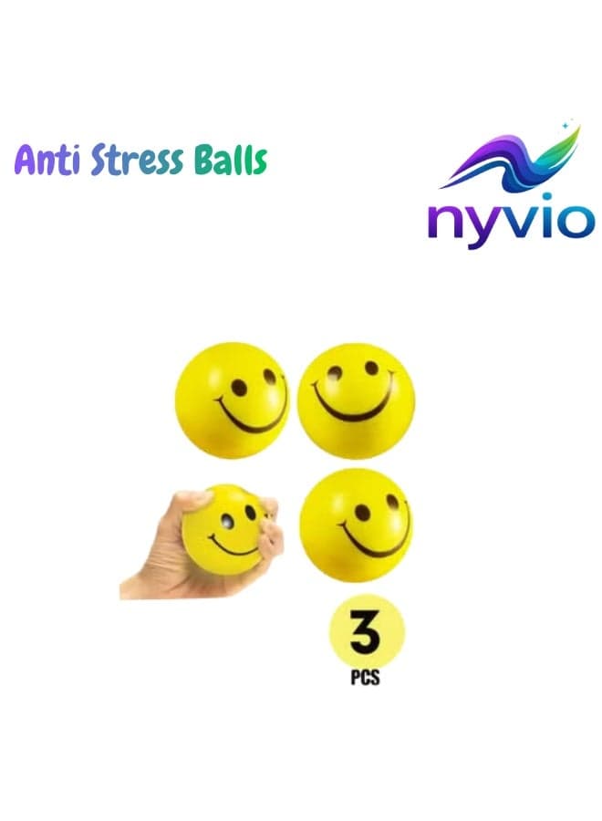 Anti Stress Balls,Stress Ball,Stress Relief Ball,Smiley Squeezers,Hand Exercise Balls, Perfect For Relieving Anxiety(3Pack,Yellow)