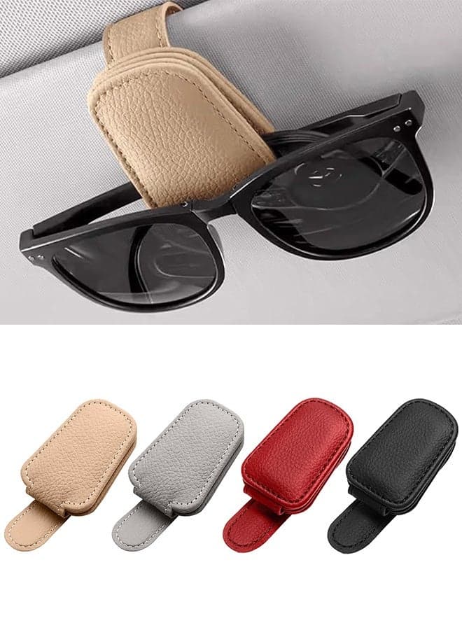 Sunglasses Holder for Car Visor Universal Magnetic Adsorbed Leather Eyeglasses Holder Glasses Hanging Storage Clip Car Visor Accessories Ticket Card Clip for Car Accessories Parts (Brown)