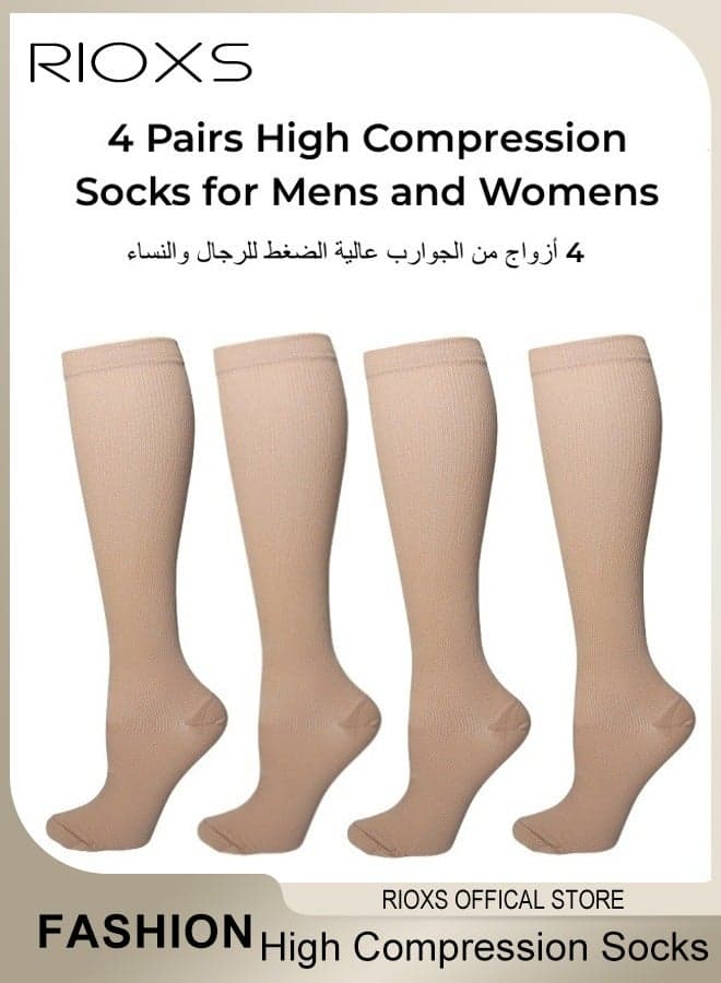 4 Pairs High Compression Socks, Solid Compression Knee High Socks for Men and Women, Unisex Tall Boot Socks, Compression Closed Toe Long Stockings for Circulation, Comfy Tights Socks Best Support for Athletic Running Cycling Work and Medical Use