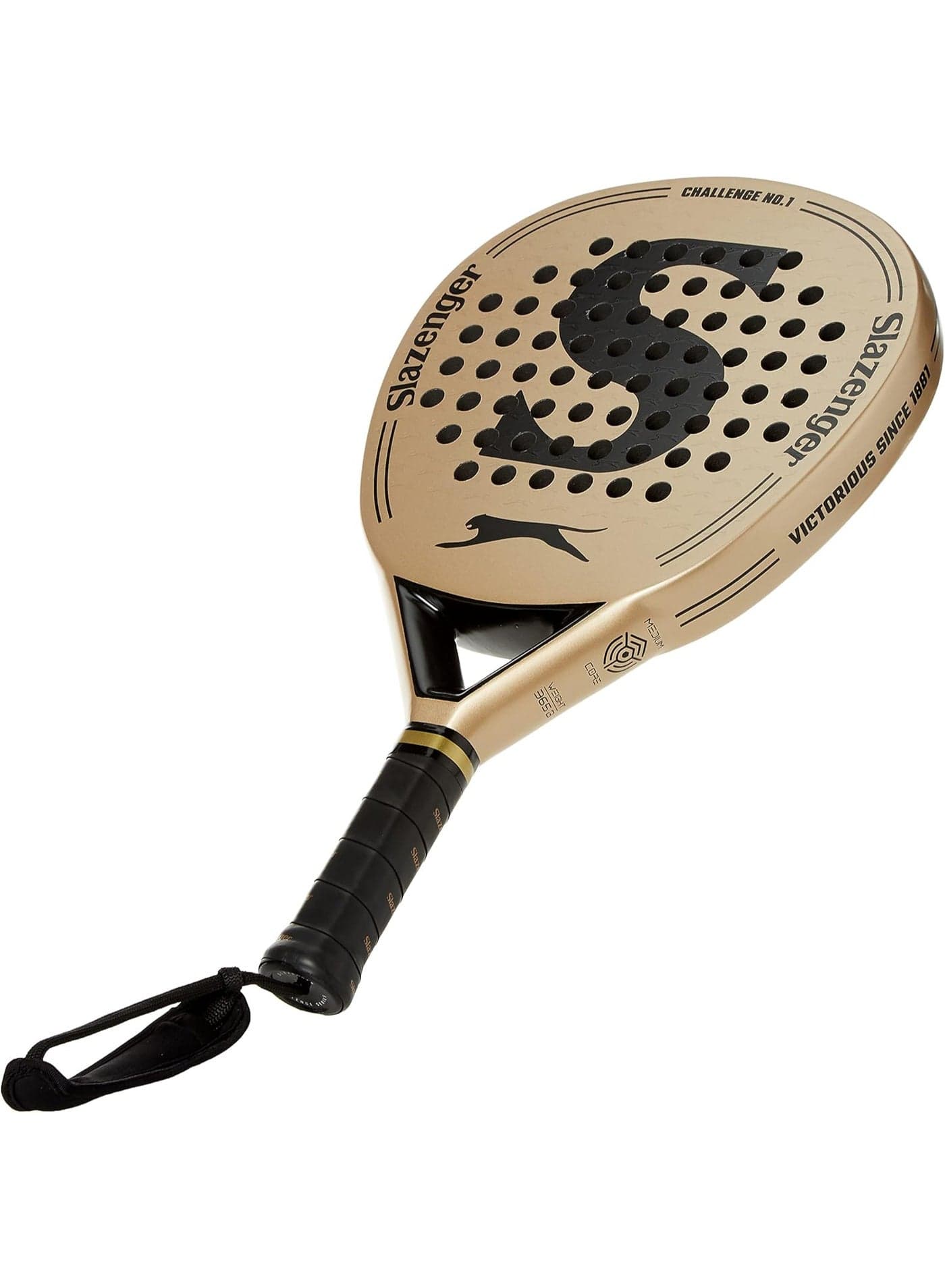 Slazenger Challenge No.1 Gold Hybrid Padel Racket, 360–370G, Medium-Hard Eva, 12K Carbon