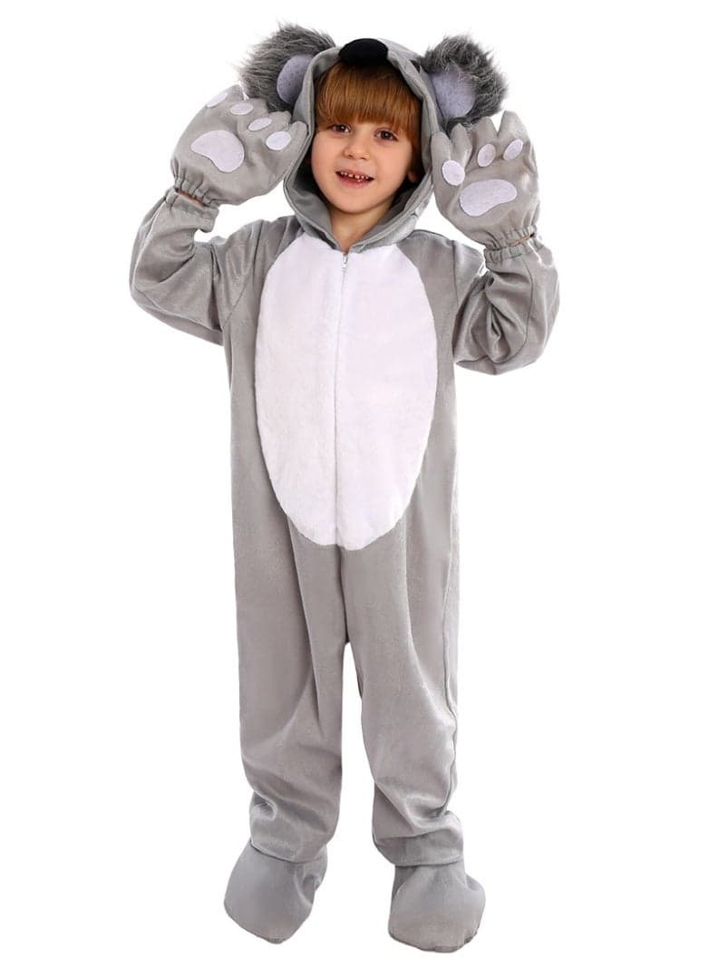 Boys and Girls Animal Grey Koala Costume Set with Headpiece, Gloves, Foot Covers Jumpsuit, Paws Animal Outfit for Festival Party Stage Role-playing, suitable for Boys Girls Birthday Gift, Dress-Up, Halloween, Birthday Party Grey, XL Size