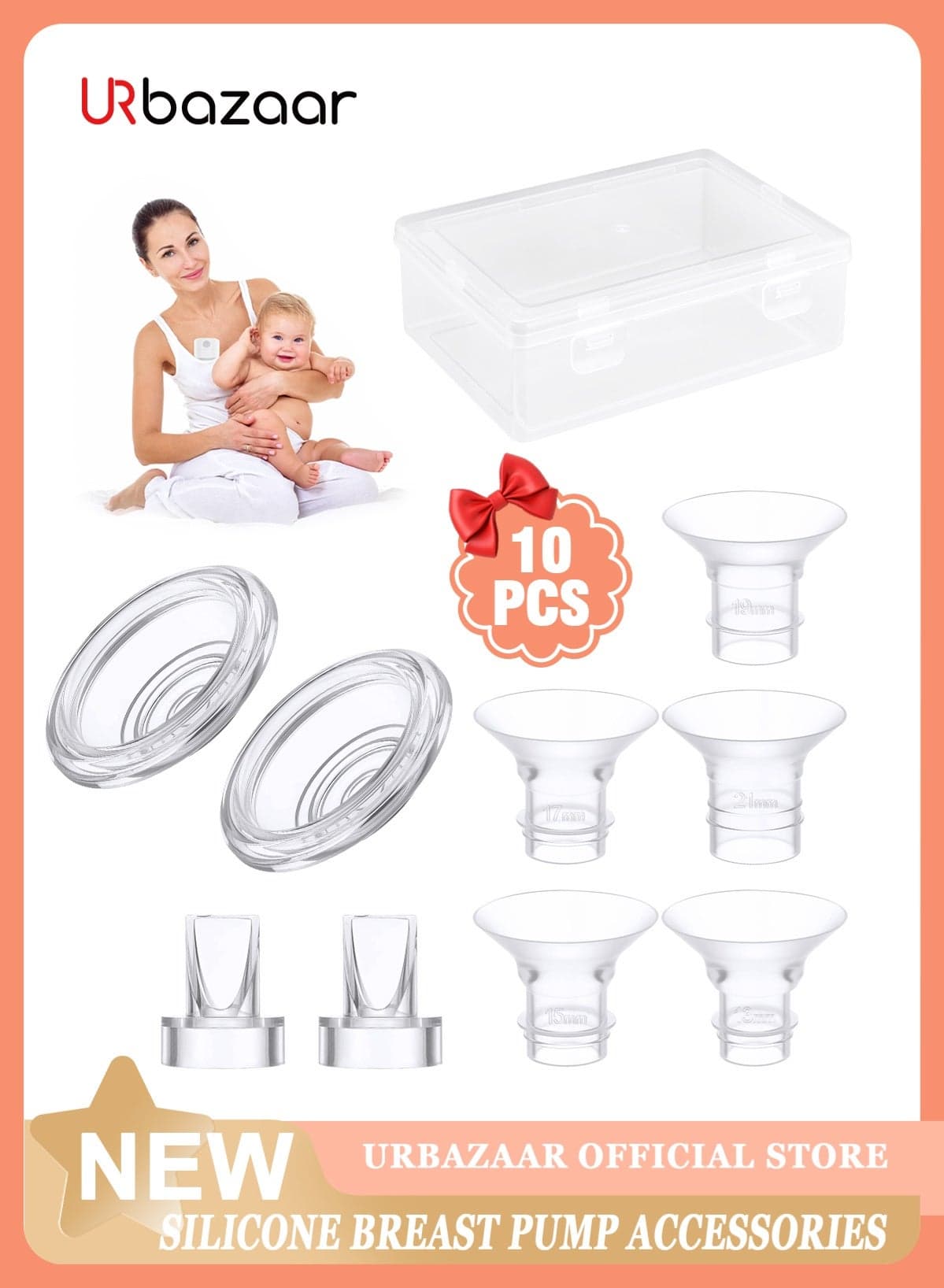 2 Pack Duckbill Valves & 2 PCS Diaphragm Compatible 5PCS Flange Inserts 13/15/17/19/21mm for 24mm Flange/Shield of Most Pumps, BPA Free Inserts, Compatible with Momcozy/Spectra/Bellababy/TSRETE/Nuliie Breast Pumps