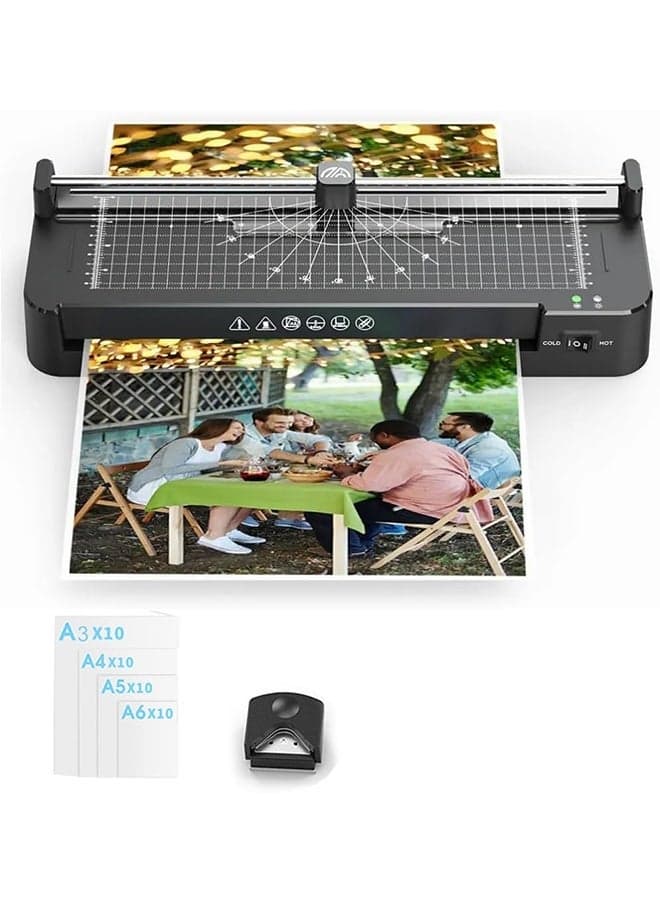 A3 Laminator Machine,9 in 1 Cold Laminating Machine with 40 Laminating Pouches,Paper Cutter and Corner Rounder,A3/A4/A5/A6 Thermal Laminator for Home Office School