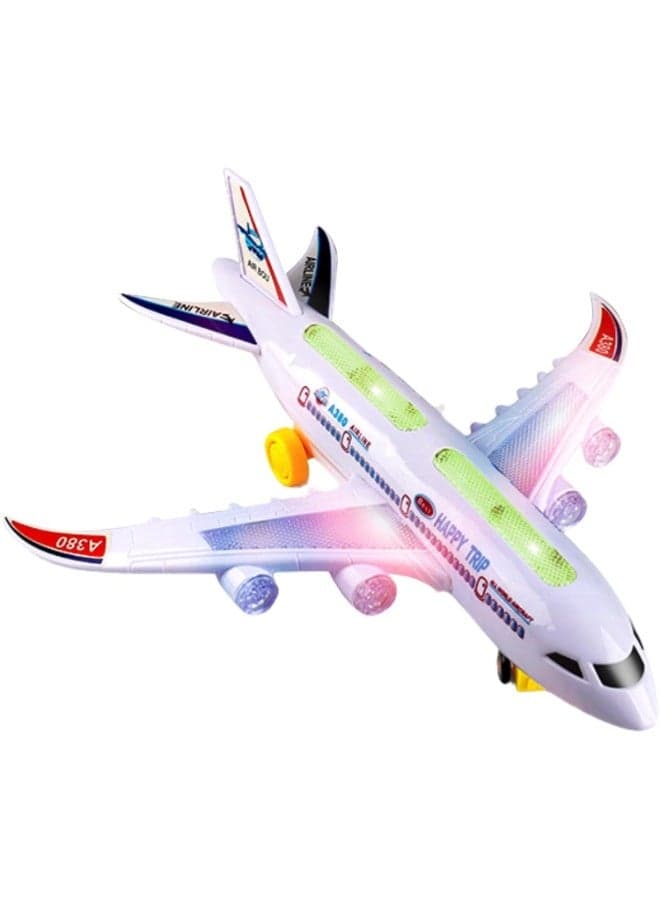 Self-Driving Airplane Toy with Light and Sound Bump and Go Function LED Flashing Music Plane Toy Auto Direction Change