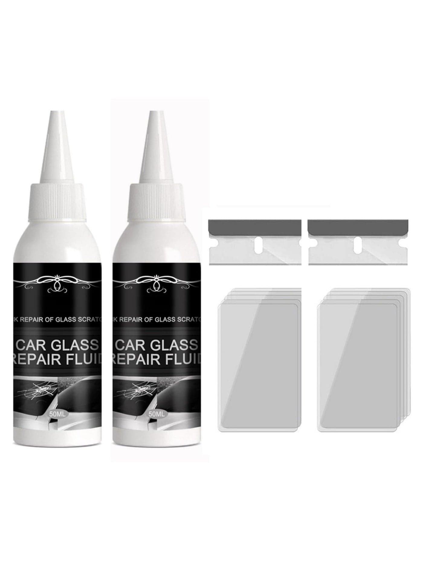 2x50ml Car Windshield Crack Scratch Resin Repair Tool For Glass Chips And Cracks, DIY Car Windshield Repair Kit, Car Windscreen Glass Repairing Glue For Bulls Eyes, Star Half Moon, Start-Shaped Crack