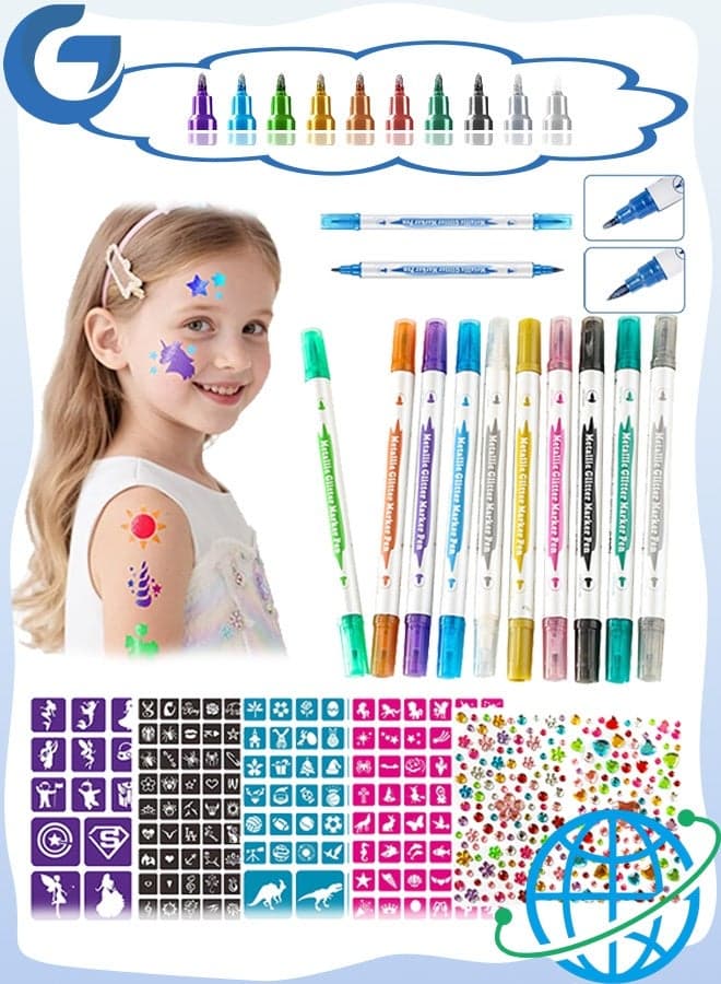 10 Colors Face Paint Kit with Dual Tip, Professional Body Paint, Face Painting Colors for Kids & Adults, Makeup Palette with Soft Dual Tips for Temporary Tattoo, Face Painting Rock Painting Card Making DIY Crafts, Cosplay, Nail Art