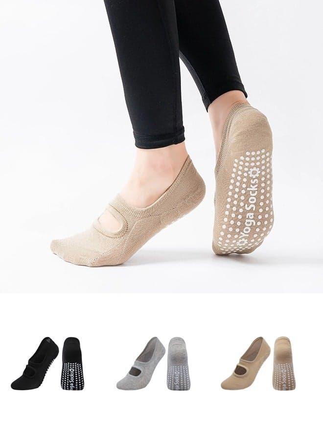 3 Pairs Yoga Grip Socks Women,Anti Slip Pilates Socks