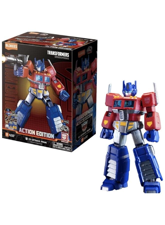 BLOKEES Transformers Action Edition G1 Optimus Prime Model Kit | 188 PCS Construction Set with Glowing Eyes & Chest | Collectible Autobot Leader Figure with Matrix of Leadership, Energon Axe & Jet Pack