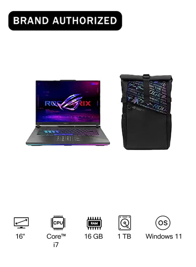 ROG Strix Gaming Laptop With 16 Inch WUXGA (1920X1200) Display, Core i7-14650HX Processor/16GB RAM DDR5/1TB SSD/Windows 11/8GB Nvidia GeForce RTX 5060 Graphics+ Free Backpack / English/Arabic Eclipse Grey