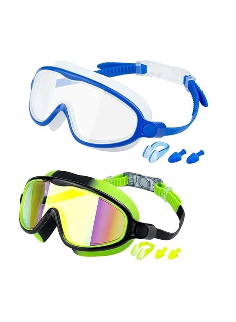Kids Swim Goggles 2 Pack Anti-Fog Anti-UV Wide View Swimming Goggles Pool Goggles for Kids 3-15