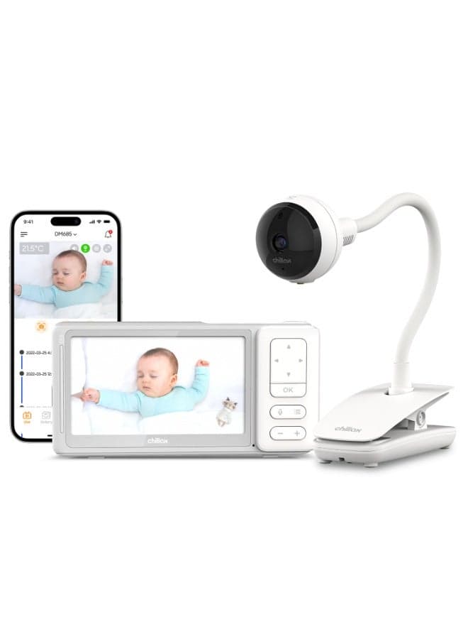 Giraffe Pro Max Dual-Mode Baby Monitor System, 5" Baby Monitor with 1080p HD 360° Pan View Camera, Mood Light Sleep Trainer, Wi-Fi & App Control, Long Range, Night Vision