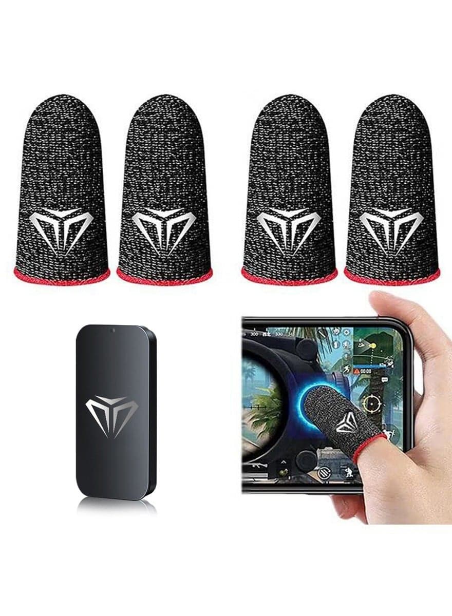 2 Pairs Mobile Gaming Touch Screen Finger Cots Super Sensitive Touch Smooth Operation Absorbent Sweat-Absorbent Odorless Breathable Seamless Finger Cots Suitable for Pubg and many other games - Black box packaging