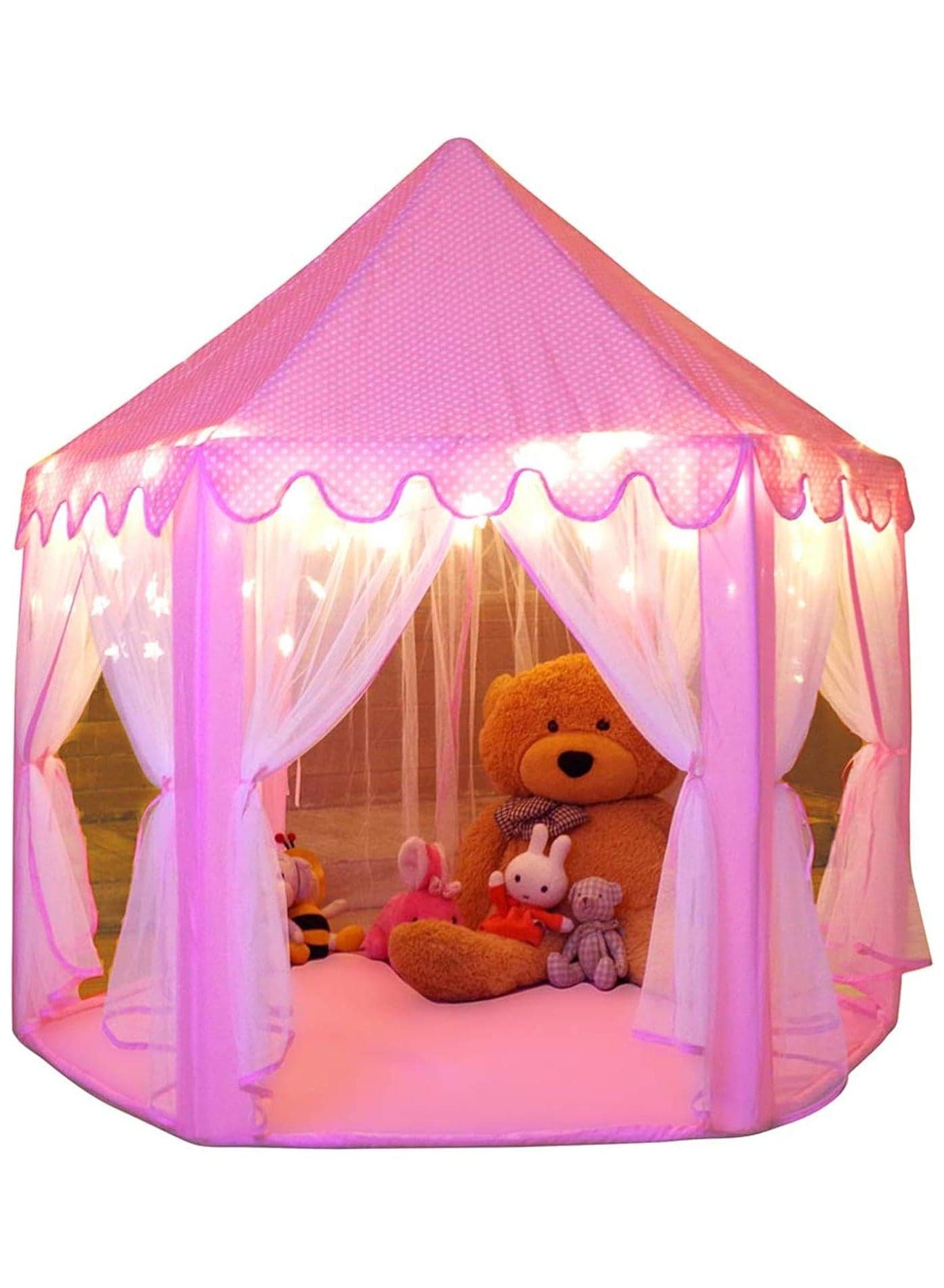 Princess Tent,Girls Large Playhouse,Includes string lights,Children's Castle Play Tent,Princess Playroom,Pink Castle,Fairytale Tent for Kids Indoor and Outdoor Play