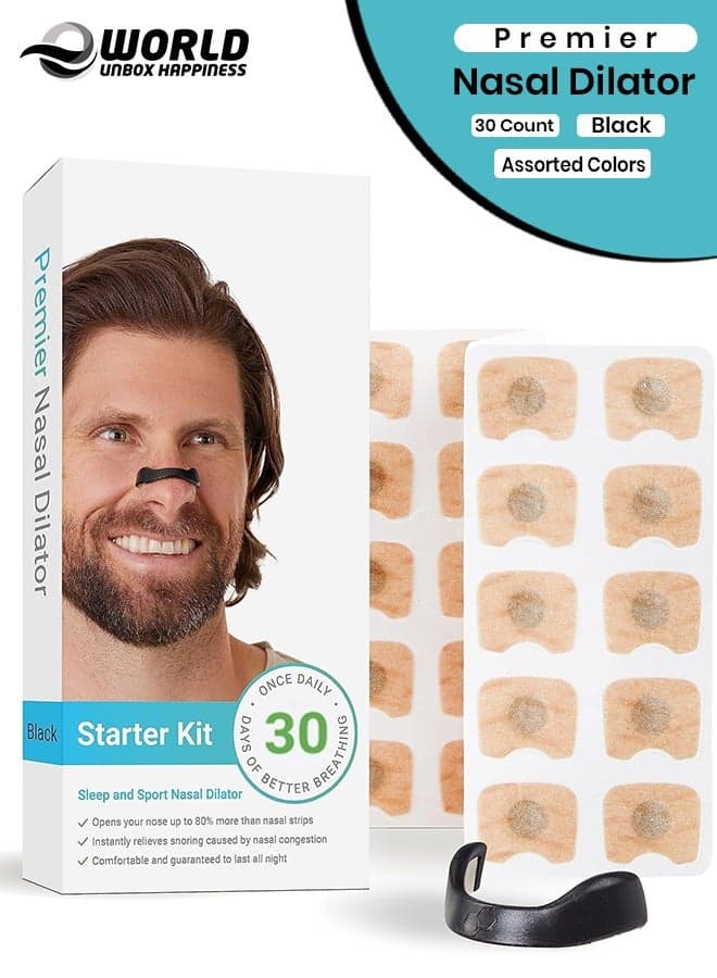 Assorted Colors Nasal Strips Kit with Magnetic Dilator, Reduces Snoring & Boosts Oxygen, 4 Bands + 30 Tabs