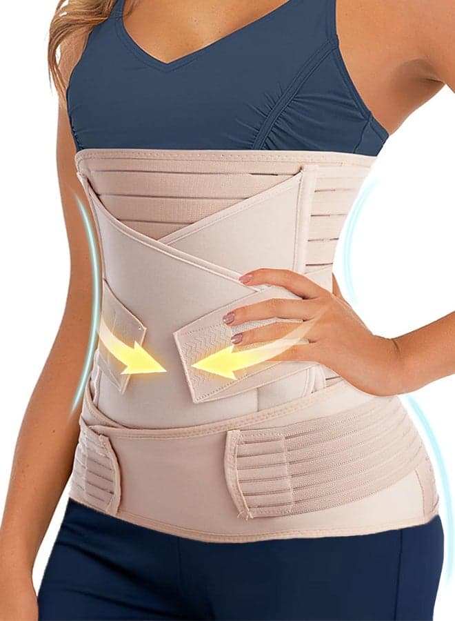 3 in 1 Postpartum Belly Band Post C Section Support Recovery Wrap Postparto Abdominal Binder Girdles for After Giving Birth (One Size Fits all, Z-Beige)