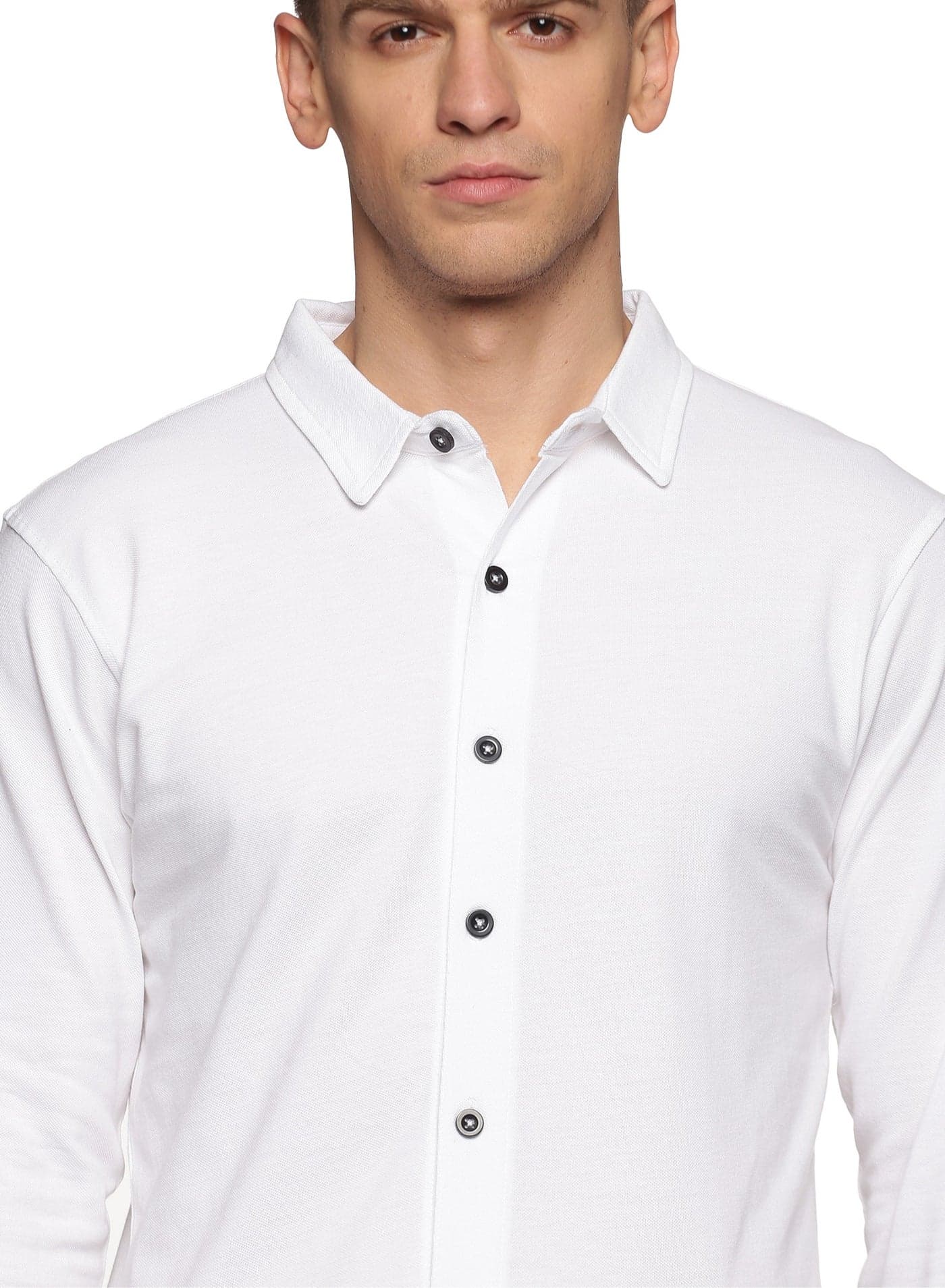 Men's Cotton Solid Knitted Full Sleeves Shirt (white)