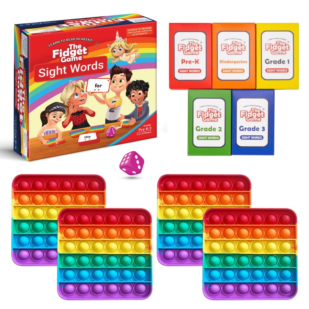 THE FIDGET GAME Sight Words - Learn to Read in Weeks, Master 220 High-Frequency Dolch Sight Words. Curriculum-Appropriate Reading Game for Pre-K to Grade 3 - NO-Letters Popping Mats & Dice Included