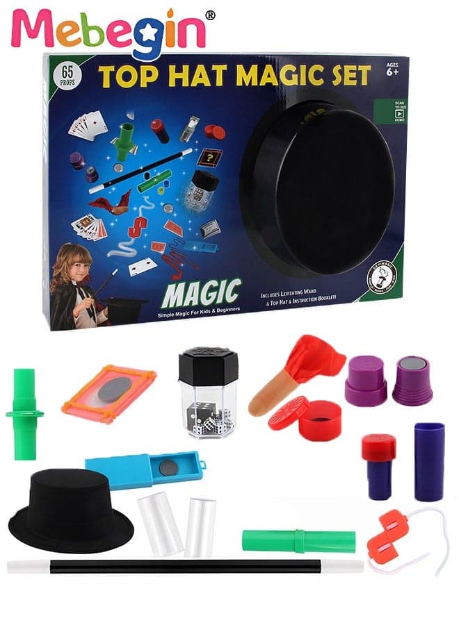 Classic Magic Set with Hat and Rich Magic Props, Amazing Magic Box with a Variety of Tricks, Pretend Play Magician Stuff, Easy to Perform Tricks, Fun Creative Educational Toys, Ideal Gift for Beginners and Kids Aged 6+