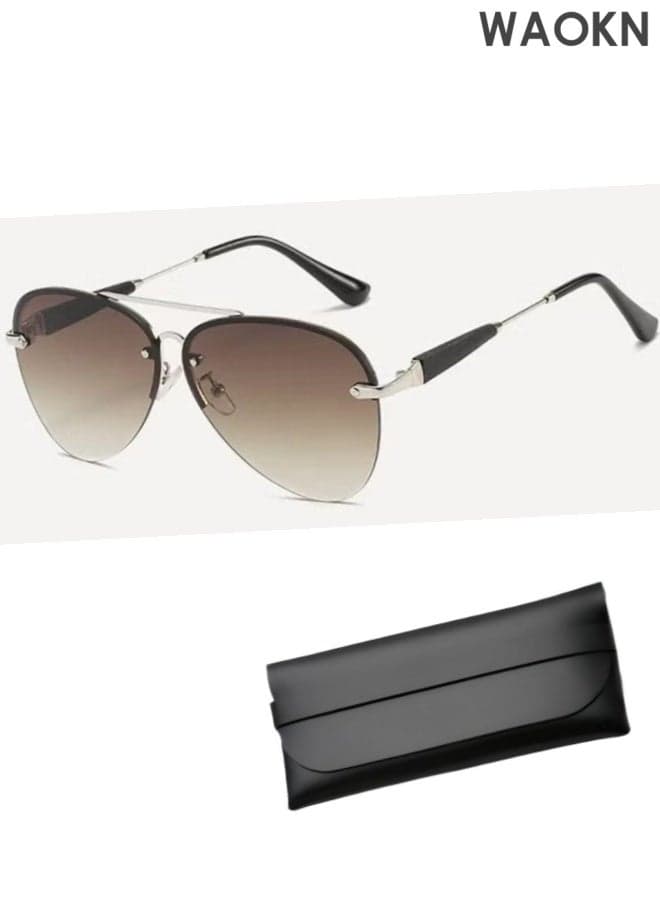Half Frame Toad Style Sunglasses,Series UV Protection Sunglasses, Arabian Tea Gradient Lenses,Sunscreen makes your face look small and fashionable,unisex,Metal frame,Gift glasses storage box,Fashionable and versatile, not picky about face shape.