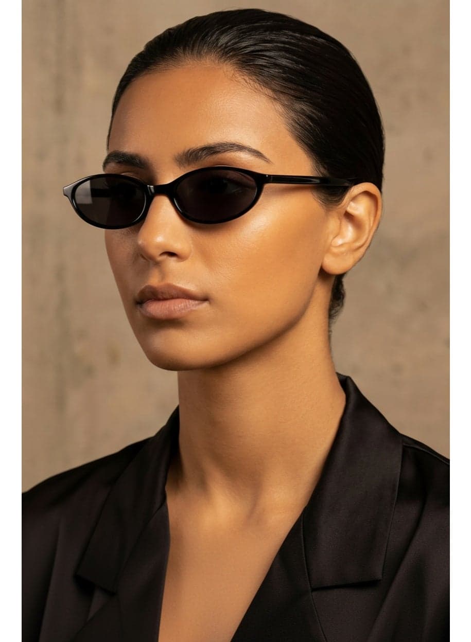 Women’s Small Ultra-Light Oval Sunglasses – 100% UV Protection, Black Frame & Black Lens