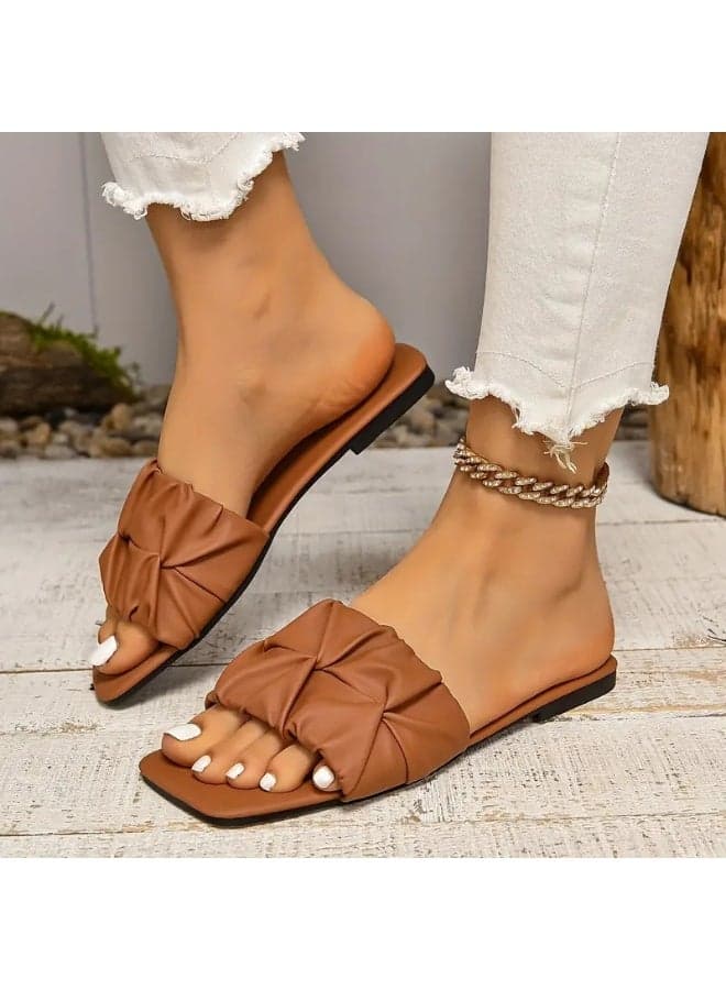 New Style Korean Style Women's Outdoor Flat Ruffled Western Fashion One-Strap Plus Size Slipper Sandals