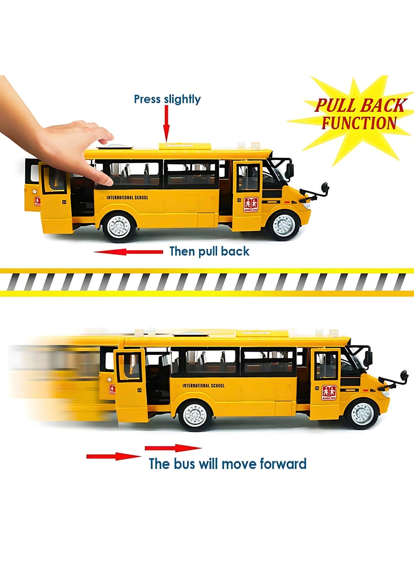 School Bus Toy, Die Cast Pull Back 9'' Model Cars, with Lights & Sounds, Openable Doors, Large Yellow Metal Toy Vehicles, Play Bus for Boys Girls Kids Toddlers Ages 3+